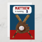 野球の誕生日パーティーへの招待 招待状 (正面/裏面)