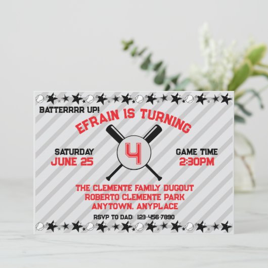 野球の誕生日パーティーを盛り上げる 招待状 (スタンド正面)