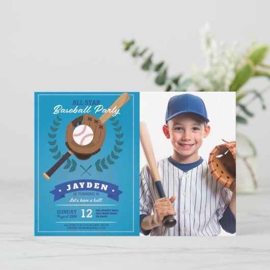 野球の誕生日パーティースポーツオールスターフォト 招待状 (スタンド正面)