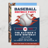 野球の誕生日パーティー追加フォト招待状 (正面/裏面)