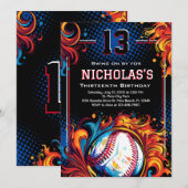 野球の誕生日パーティー 招待状 (正面/裏面)