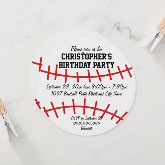 野球の誕生日パーティー 招待状 (正面/裏面インサイチュ)