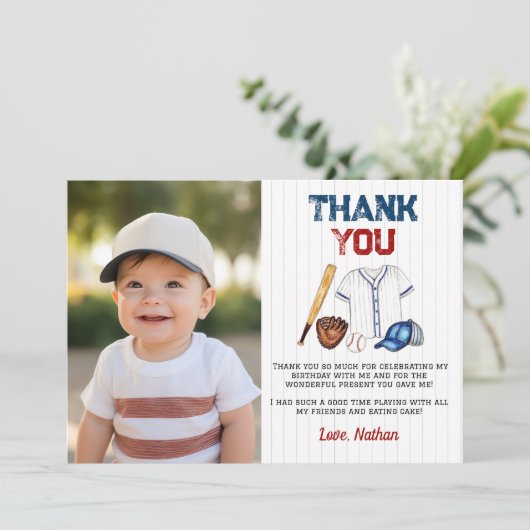 野球の誕生日写真ありがとうカード バッターアップ サンキューカード (スタンド正面)