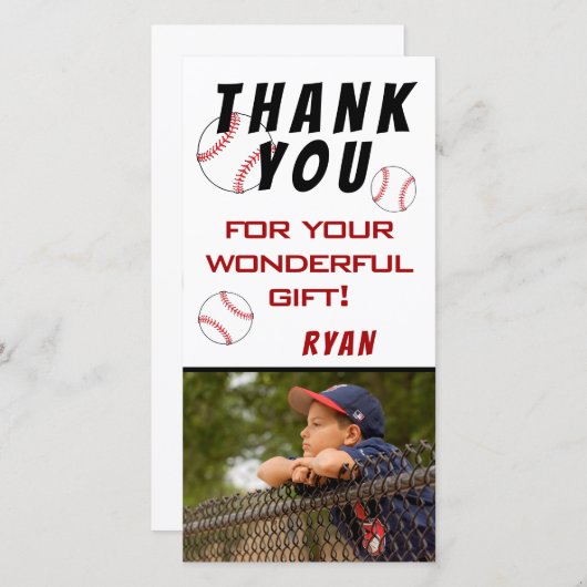 野球の誕生日写真子供たち サンキューカード (正面/裏面)