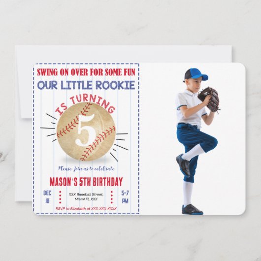 野球の誕生日写真招待状 招待状 (正面)
