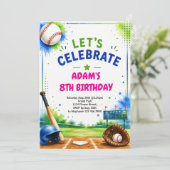 野球の誕生日招待状 水彩デザイン 招待状 (スタンド正面)