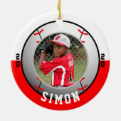 野球の赤い白いチームカラー セラミックオーナメント (裏面)