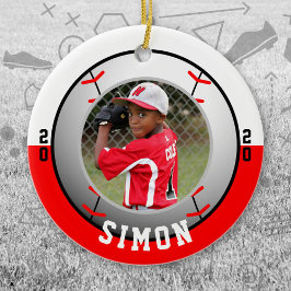 野球の赤い白いチームカラー セラミックオーナメント