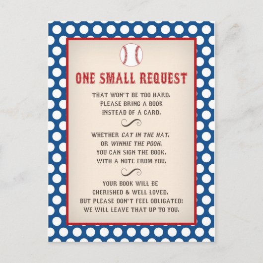 野球の赤ちゃんシャワーでリクエストはがきを持参 インビテーションポストカード (正面)