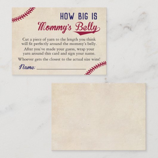 野球の赤ちゃんシャワーママのお腹の大きさ コーリングカード (正面/裏面)