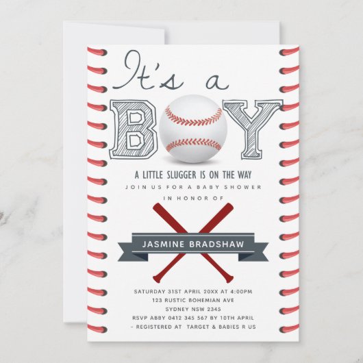 野球の赤ちゃんシャワー男の子 招待状 (正面)
