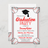 野球の赤と黒の卒業パーティー インビテーションポストカード (正面/裏面)