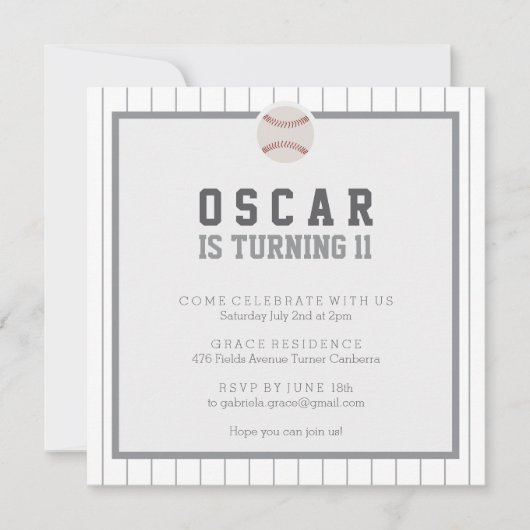 野球の遊バースデーパーティー 招待状 (正面)