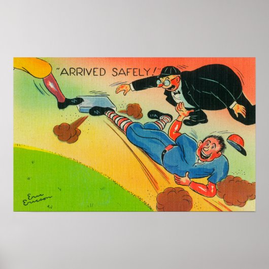 野球の選手がベースに滑って到着 ポスター (正面)