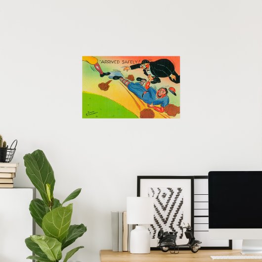 野球の選手がベースに滑って到着 ポスター (ホームオフィス)