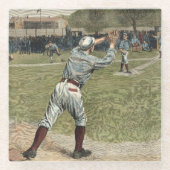 野球の選手が2塁で放たれる ガラスコースター (正面)