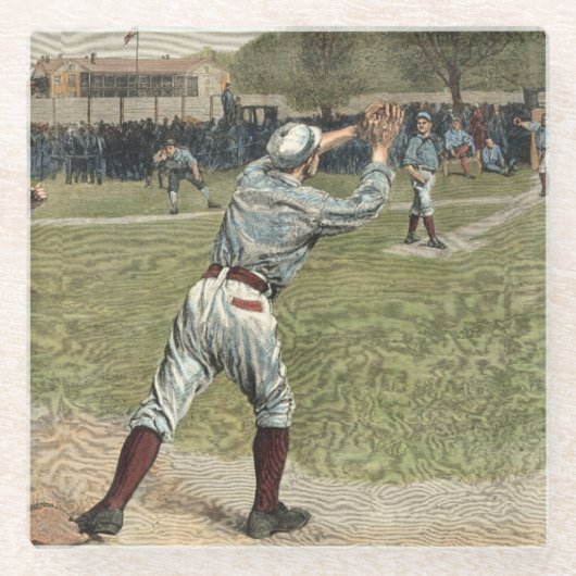 野球の選手が2塁で放たれる ガラスコースター (正面)