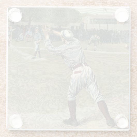 野球の選手が2塁で放たれる ガラスコースター (裏面)