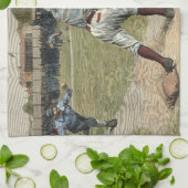 野球の選手が2塁で放たれる キッチンタオル (折り畳み)