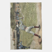 野球の選手が2塁で放たれる キッチンタオル (縦)