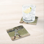 野球の選手が2塁で放たれる スクエアペーパーコースター (インサイチュ)