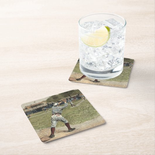 野球の選手が2塁で放たれる スクエアペーパーコースター (インサイチュ)