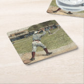 野球の選手が2塁で放たれる スクエアペーパーコースター (アングル)