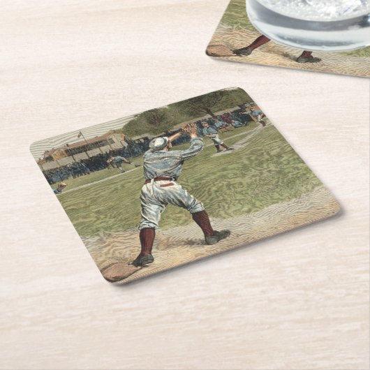 野球の選手が2塁で放たれる スクエアペーパーコースター (アングル)
