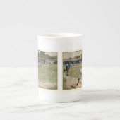 野球の選手が2塁で放たれる ボーンチャイナマグカップ (正面)