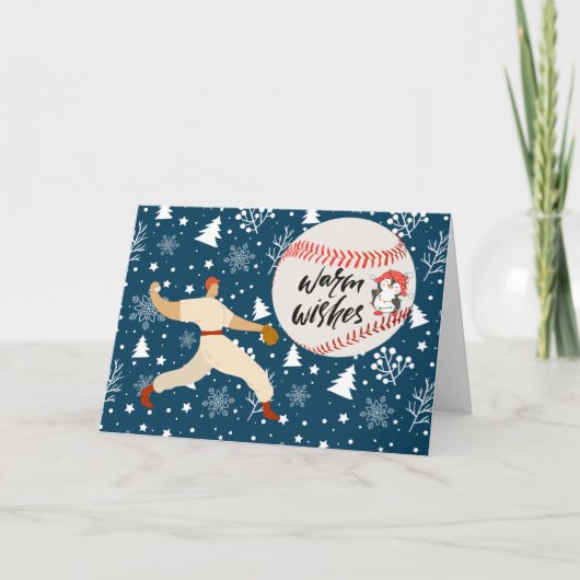 野球の選手とボールと一緒にクリスマスをおめでとう カード (正面)