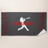 野球の選手のシルエットとネームバススポーツ ビーチタオル (正面)