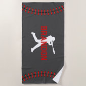 野球の選手のシルエットとネームバススポーツ ビーチタオル (正面)