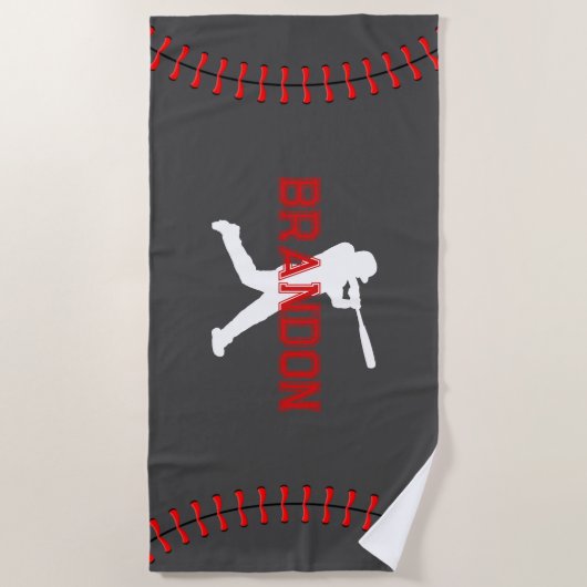 野球の選手のシルエットとネームバススポーツ ビーチタオル (正面)