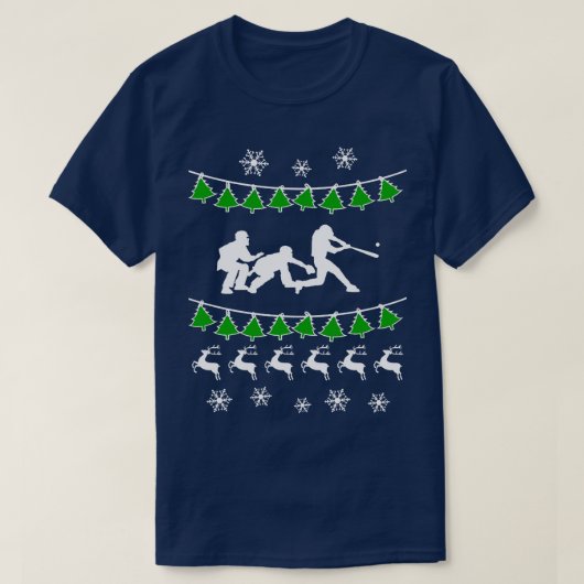 野球の醜いクリスマスセーター幸せなホリデーズシー Tシャツ (デザイン正面)