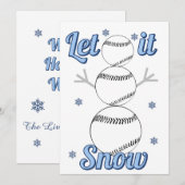 野球の雪だるまが雪を楽しむ ホリデー カード (正面/裏面)