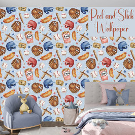 野球の青と赤のスポーツの少年はむき出しとスティック 壁紙