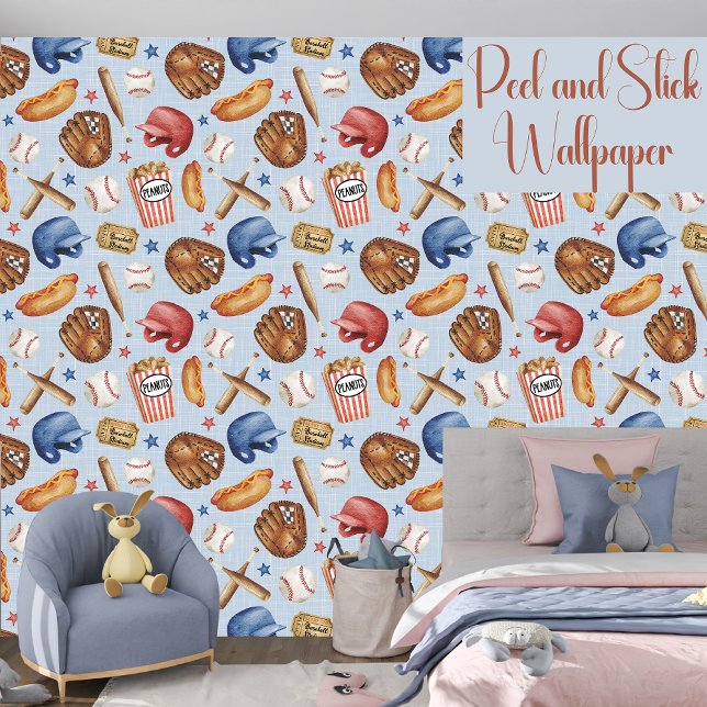 野球の青と赤のスポーツの少年はむき出しとスティック 壁紙 (クリエイターアップロード済み)