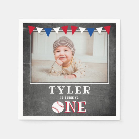 野球の黒板フラグ1stバースデーフォト スタンダードカクテルナプキン (正面)