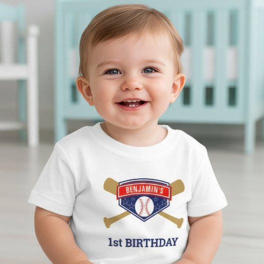 野球の1歳の誕生日パーティー ベビーTシャツ