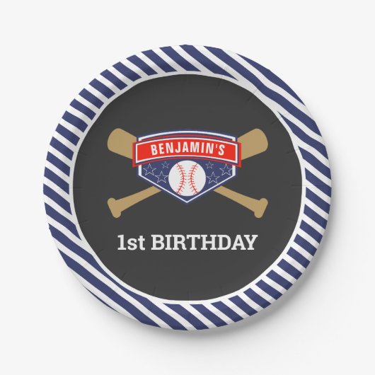 野球の1歳の誕生日パーティー ペーパープレート (正面)