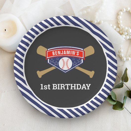 野球の1歳の誕生日パーティー ペーパープレート