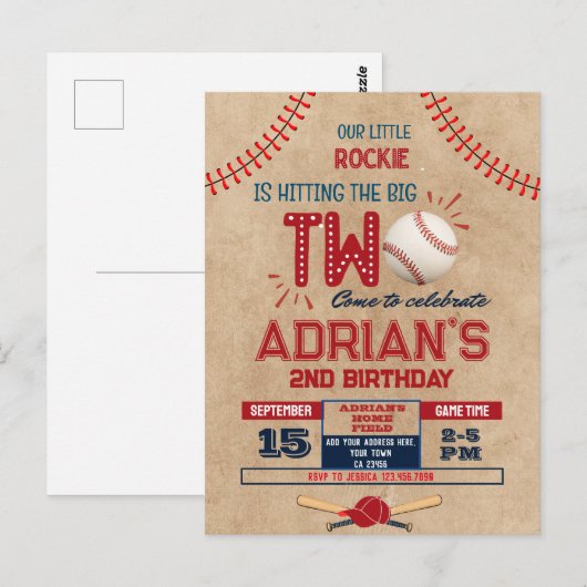 野球の2歳誕生日男子 ポストカード (正面/裏面)