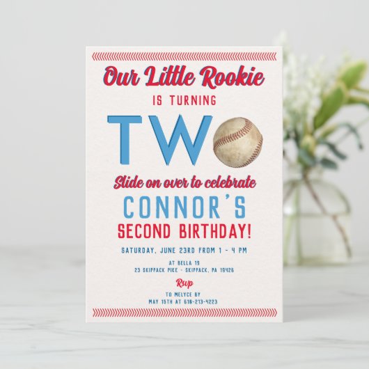 野球の2番目の誕生日プリントまたはデジタル 招待状 (スタンド正面)