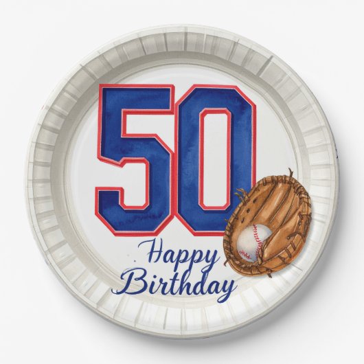 野球の50歳の誕生日 ペーパープレート (正面)