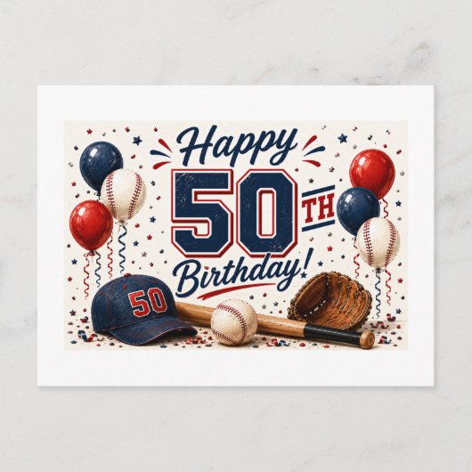 野球の50歳の誕生日 ポストカード (正面)