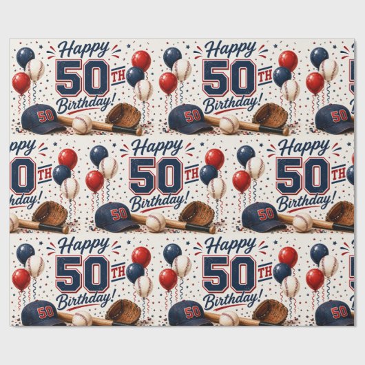野球の50歳の誕生日 ラッピングペーパー (フラット)