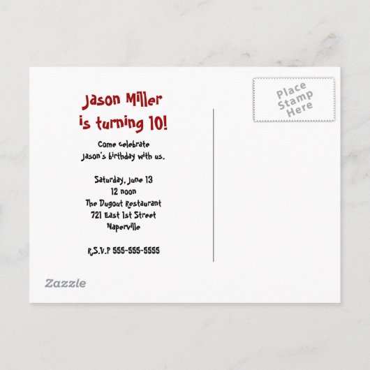 野球はがき招待状 インビテーションポストカード (裏面)