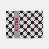 野球はパーソナライズな白黒の赤を遊ばします フリースブランケット (正面(横))