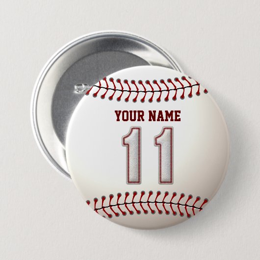 野球はプレーヤー第11および名前をカスタムするをステッチします 缶バッジ (正面&裏面)