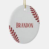 野球は基盤の球の赤く白いゲームの名前をひもで締めます セラミックオーナメント (右)
